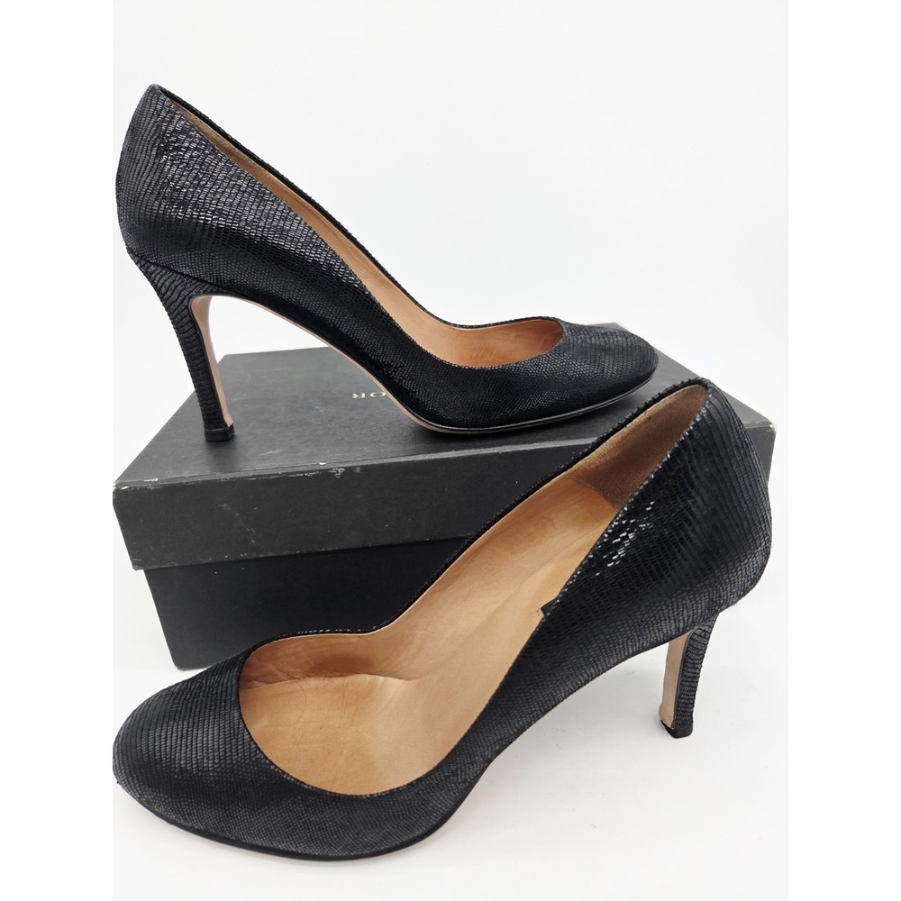 Ann Taylor Black Lizard Embossed Stiletto Pumps Heels Womens Size 8.5M Round Toe
